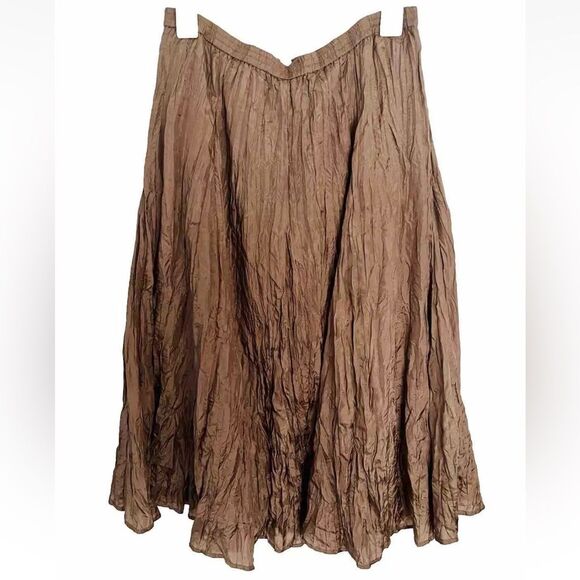 Garnet Hill Crinkle 100%Silk Maxi Skirt Campan clasic flare Women’s 12p - Picture 1 of 7